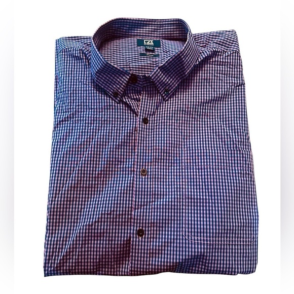 Cutter & Buck Big Tall Anchor Short Sleeve Button Down - Mens Size 3XB Gingham - Picture 2 of 5